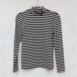 Muji Black/Cream Cotton Striped Turtleneck Long Sleeve Top, size S